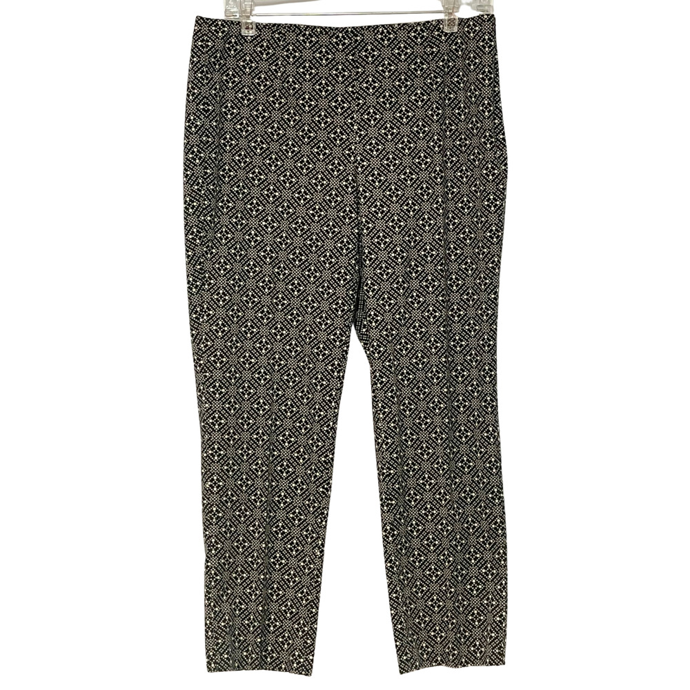 J.Jill Cropped Pants Sz 8P Black & White Print Stretch Cotton 32x26 Side Zip